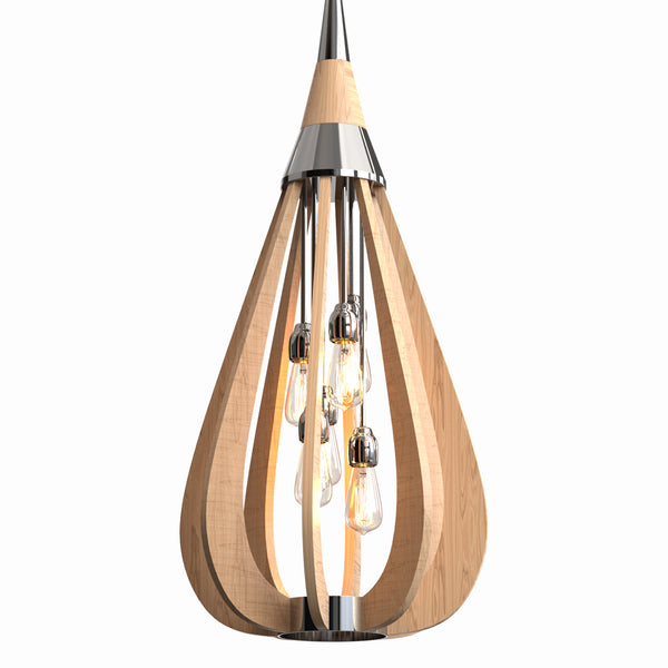 BONITO 6-Light Timber Round Nature Wood E27 Chandelier - Chandeliers Australia