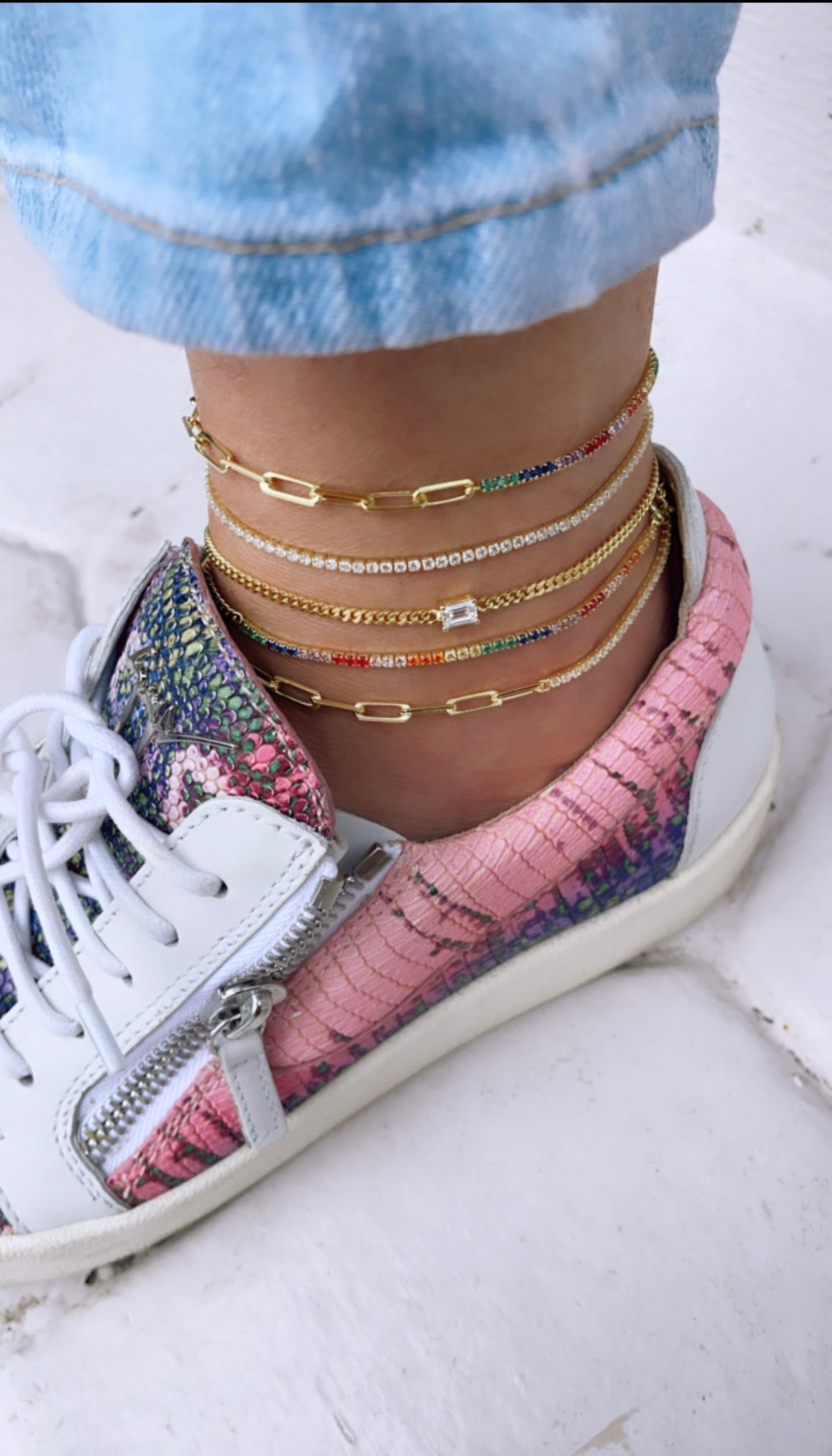 O) Initial Tennis Anklet Bracelet for Women, Cubic Zirconia Foot Chain,  Crystal Letters Alphabet Anklets on OnBuy