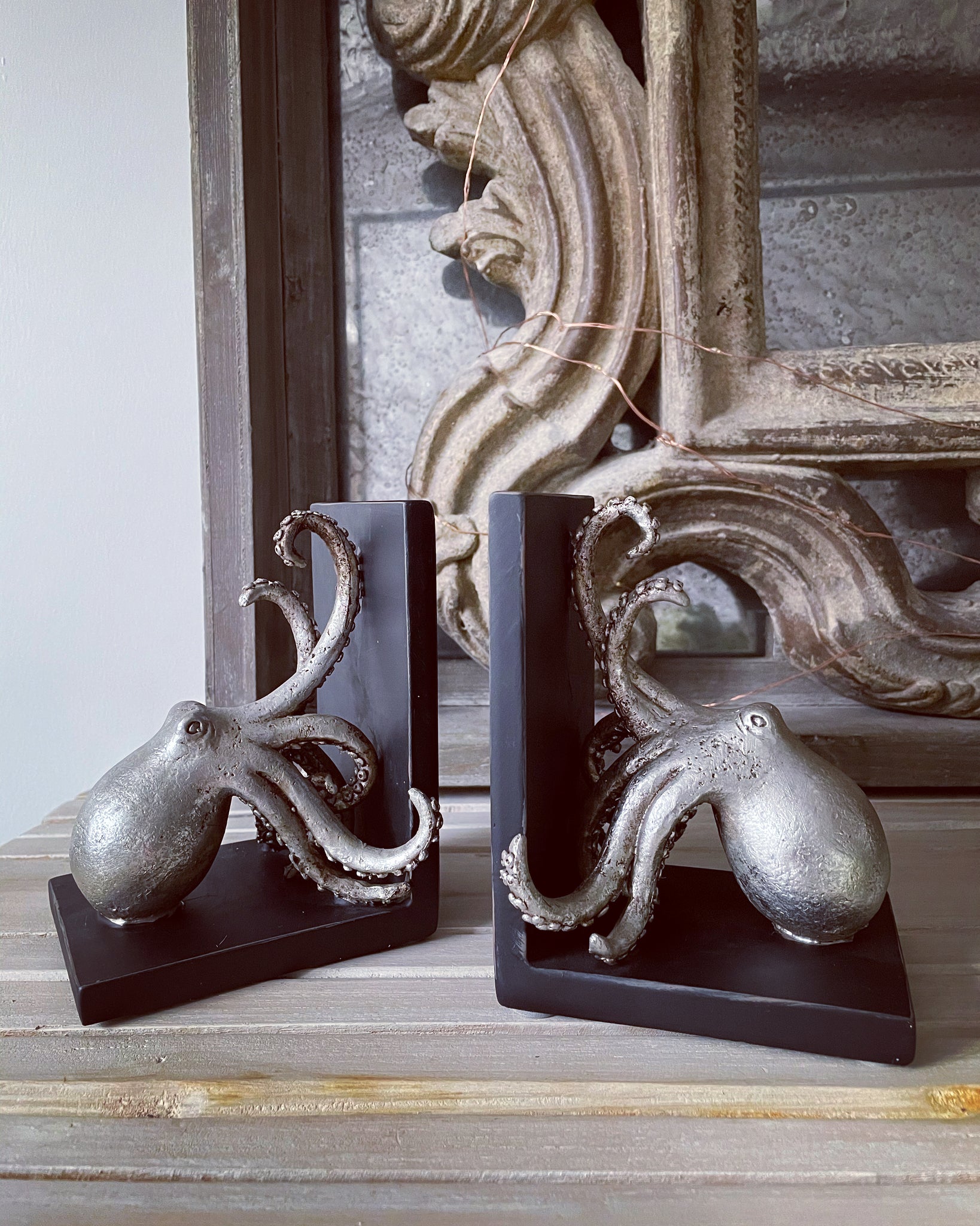 silver octopus bookends