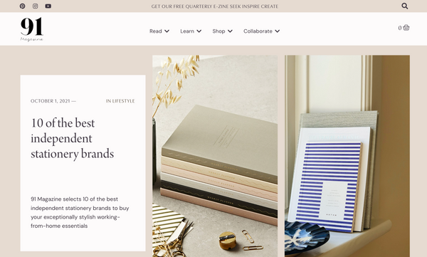 screenshot of the 91 magazine article 10-of-the-best-independent-stationery-brands/