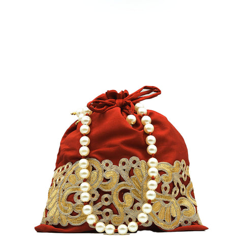 Handmakers Red Yellow Velvet with Eco Fabric Potli bags for