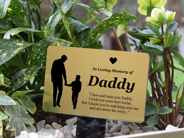 Daddy Memorial Stake - with poem and (son) illustration Stake Origin Memorials 