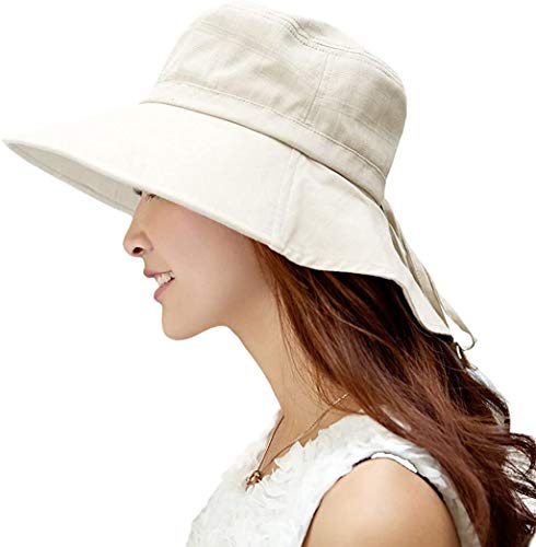 Ladies Sun Hats UV Cotton Safari Bucket Hat with Chin Strap Black