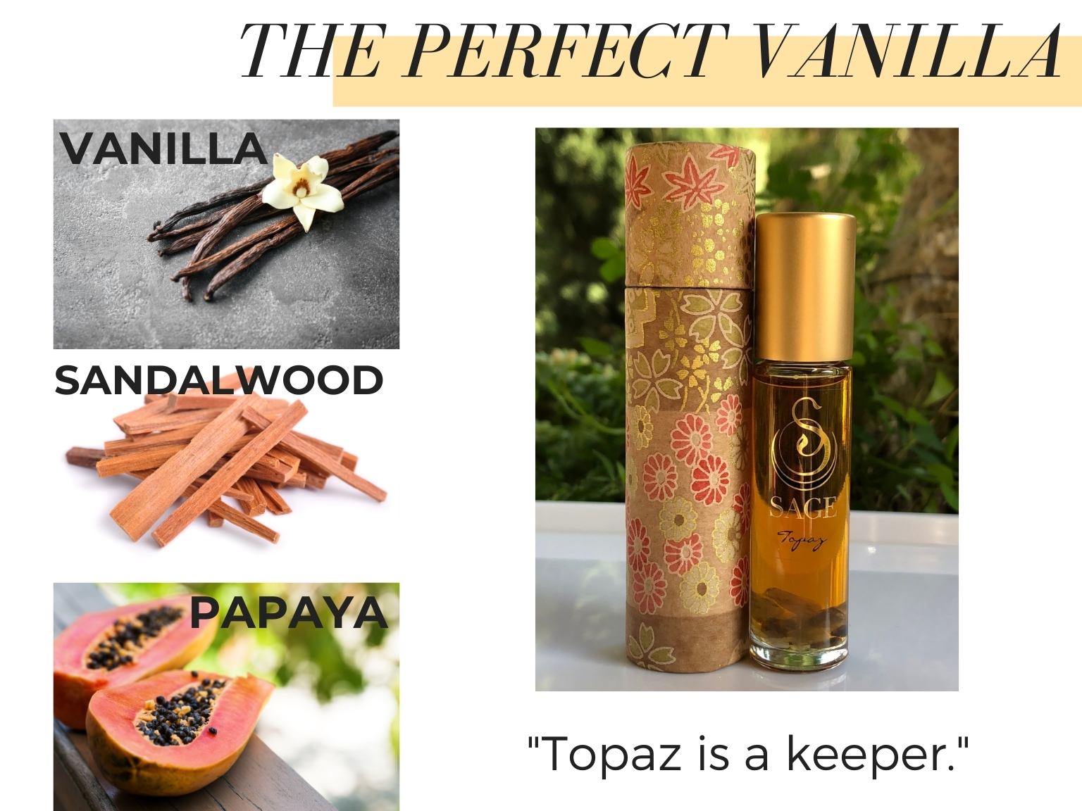 Topaz Gemstone Perfume Key Notes Vanilla Sandalwood Papaya