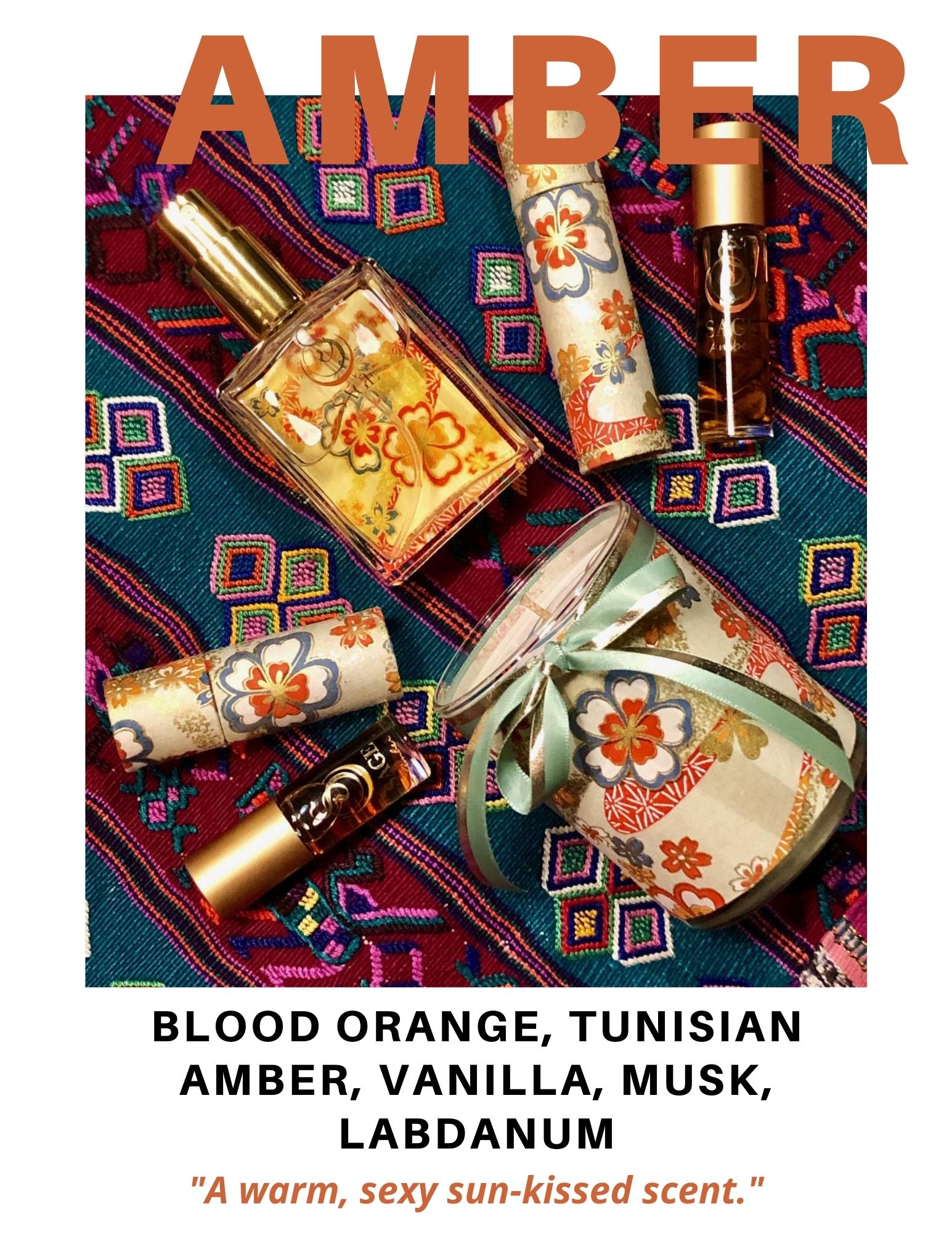 Amber Gemstone Perfume Collection by Sage Machado, Blood Orange Labdanum Tunisian Amber Musk 