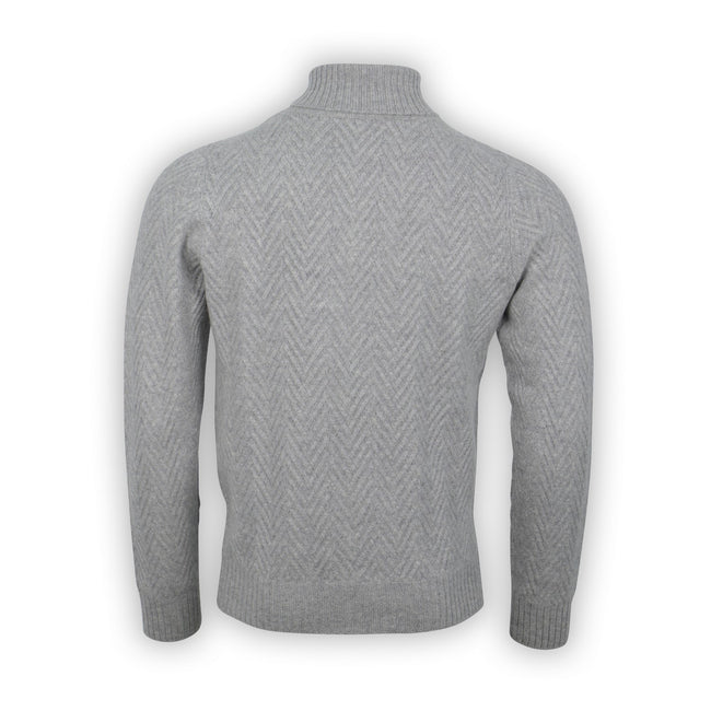 Cable Knit Sweater - Herringbone Effect Plain Cashmere Turtleneck