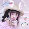 Straw hat with rabbit ears plush ears    WS3032
