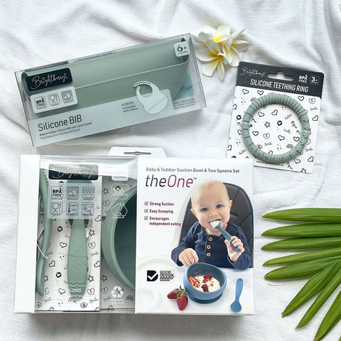 newborn  gift set tableware for starting solids in sage