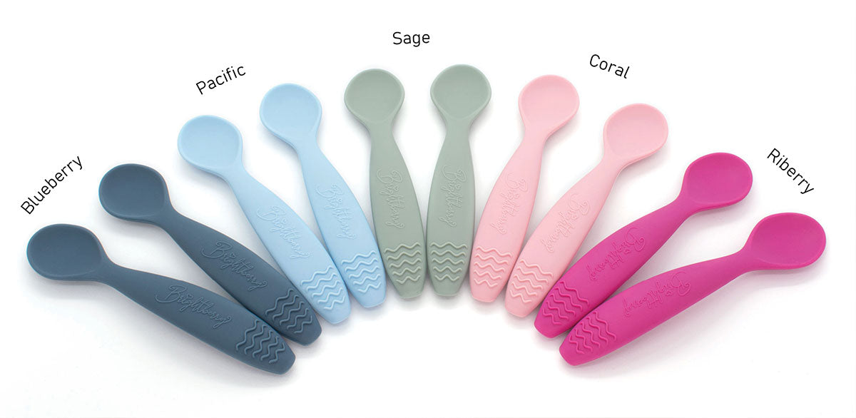 teething spoons in multiple colours by Brightberry