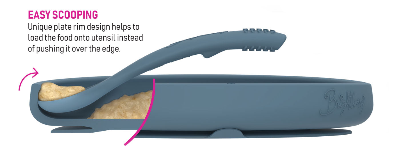 plaque d'aspiration en silicone à rebord facile à ramasser avec une cuillère pour ramasser les aliments