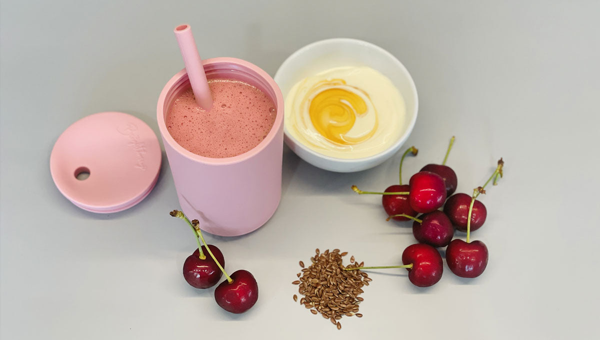 kids smoothie cups recipe with cherries and yogurt