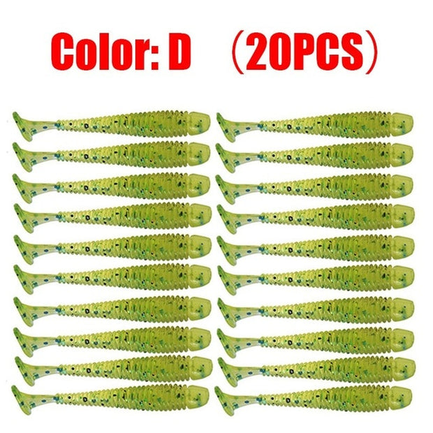 20pcs/lot Jig Wobblers Fishing Lures Worm T Tail Soft Bait 50mm 0.8g Artificial Silicone bait Carp Bass Swimbaits Fishing Tackle