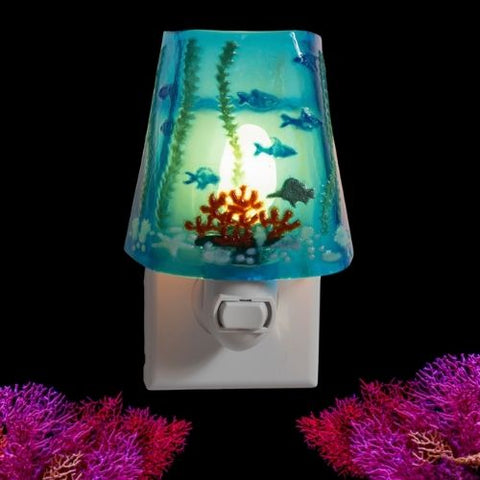 Sea life nightlight with fish and coral reef in blue, green, turquoise and aqua
