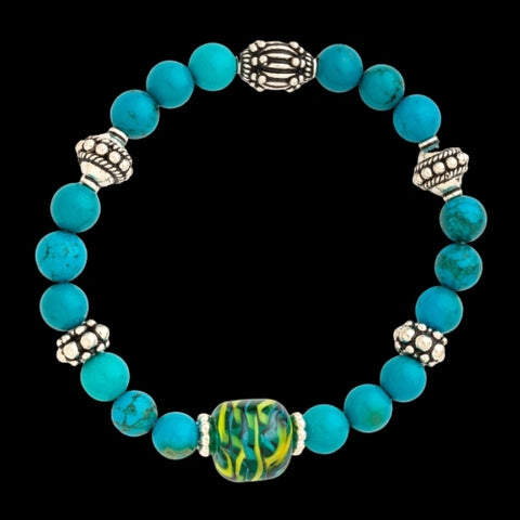 Healing Gemstone Bracelet with sterling silver beads and blue turquoise