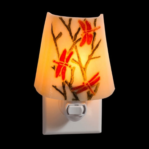 Dragonfly nightlight made of glass in red and brown