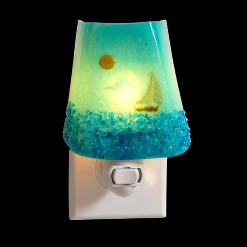 Sailboat nightlight blue and green made of glass