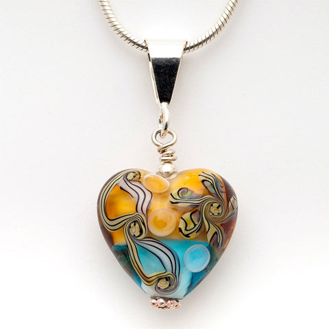 Tequila Heart Art Glass Necklace