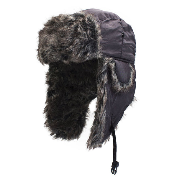 Armycrew Grey Fur Winter Cold Weather Trooper Hat with Ear Flaps ...