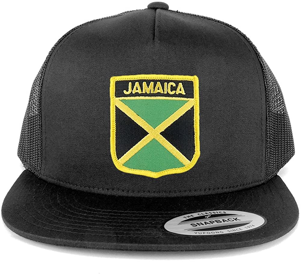 Flexfit 5 Iron T Embroidered Mesh Patch Snapback On Jamaica Flag Panel