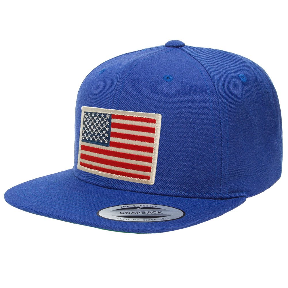 Flexfit USA American Flag Embroidered Flat Bill Snapback Cap - Royal ...