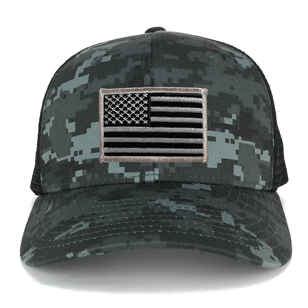 USA American Flag Iron On Patch Adjustable Camo Mesh Cap - CAMO Black