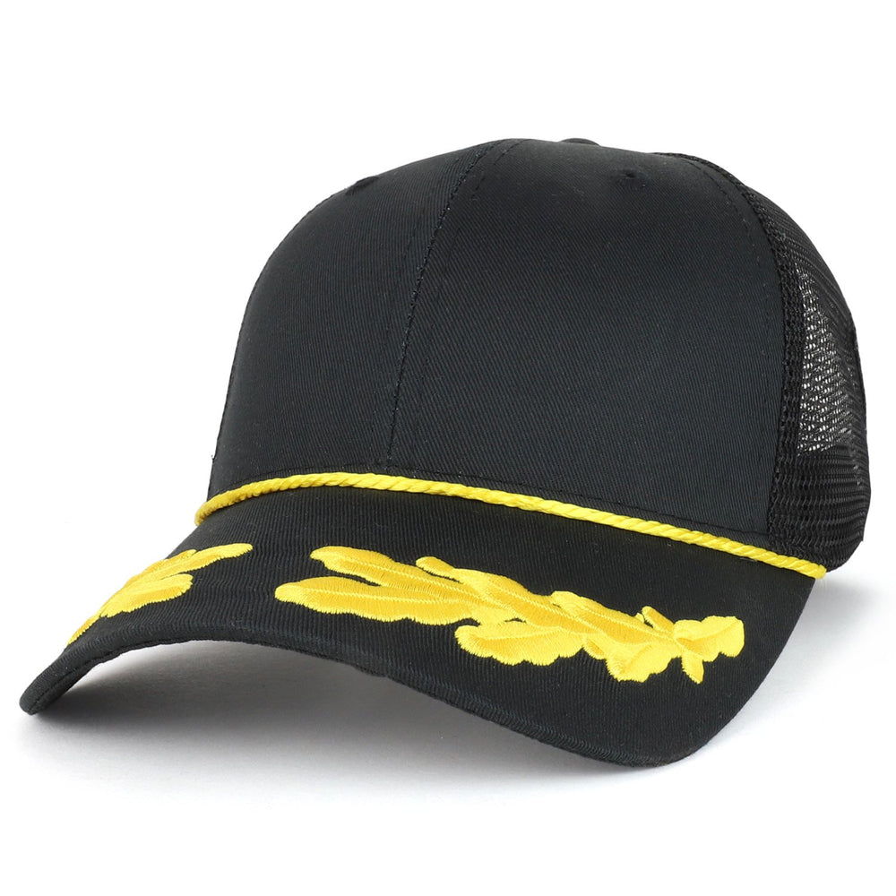 Armycrew Captain Oak Leaf Embroidered Trucker Mesh Cap with Yellow Rop ...