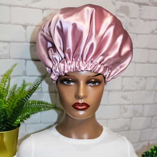 ELEGANT BLUSH SATIN HAIR BONNET