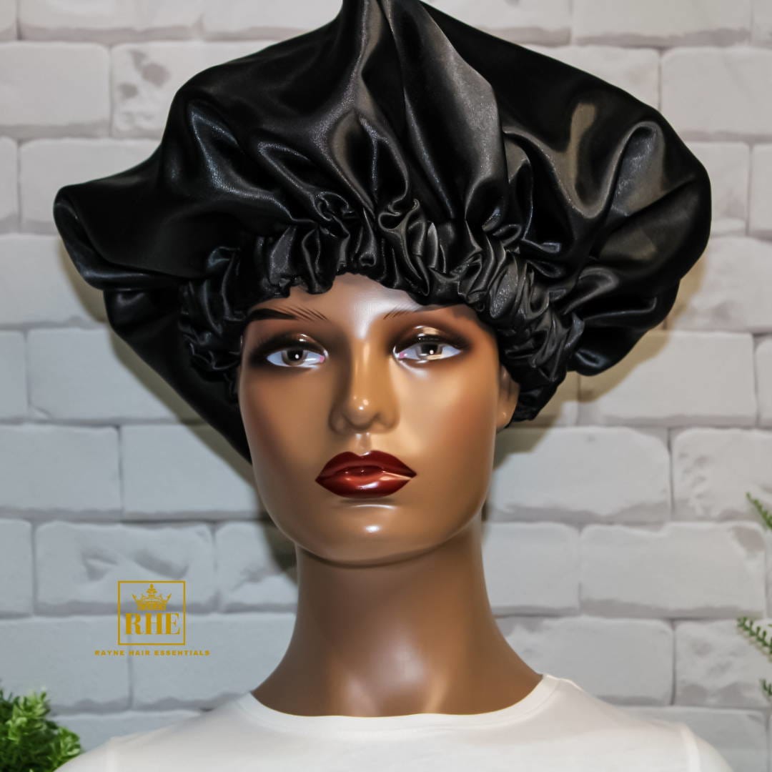 Black Satin Hair Bonnet for curly hair