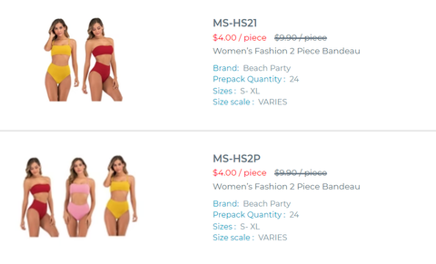 a sample of wholesale swimwear prices