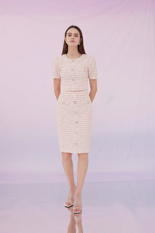 Flutter Sleeve Tweed Dress