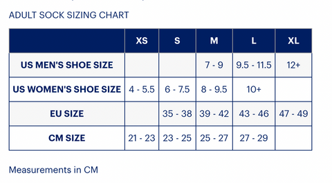 Asics Socks size chart