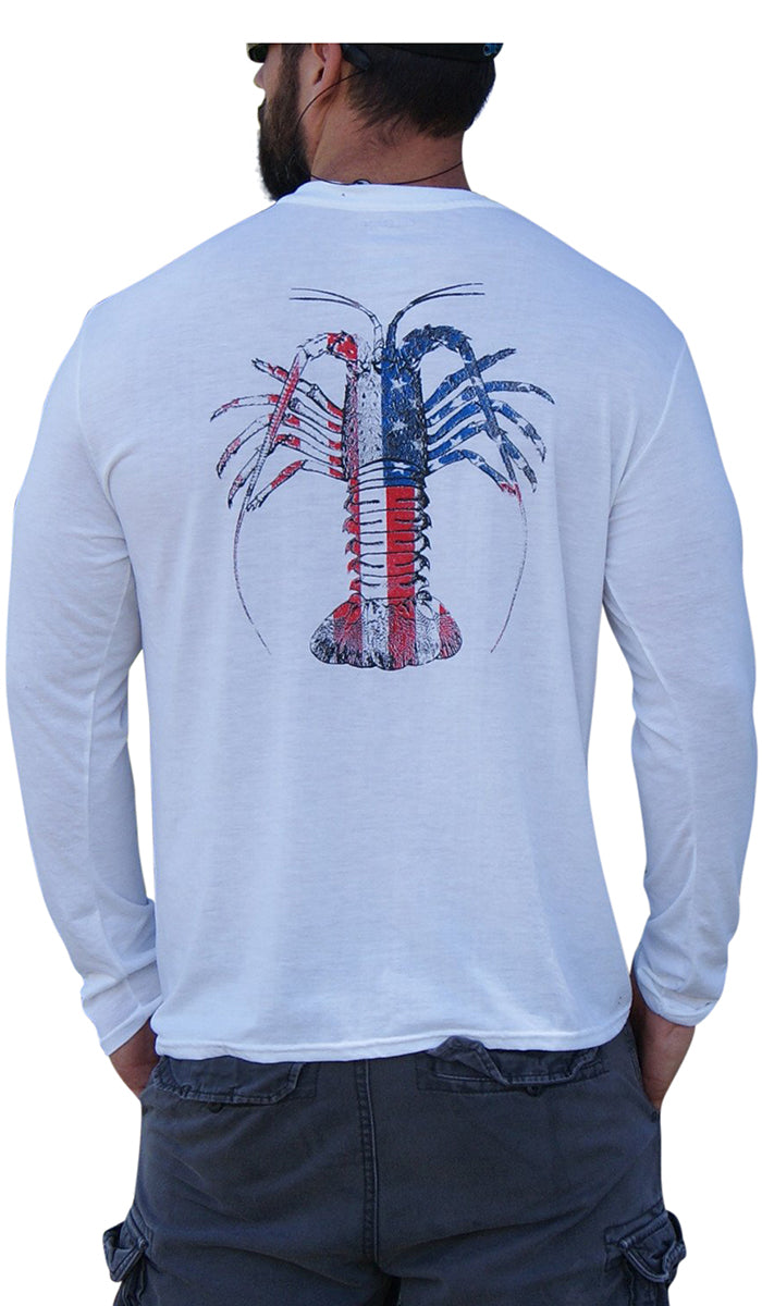 American Flag Spiny Lobster White Soft Performance Long Sleeve Tee