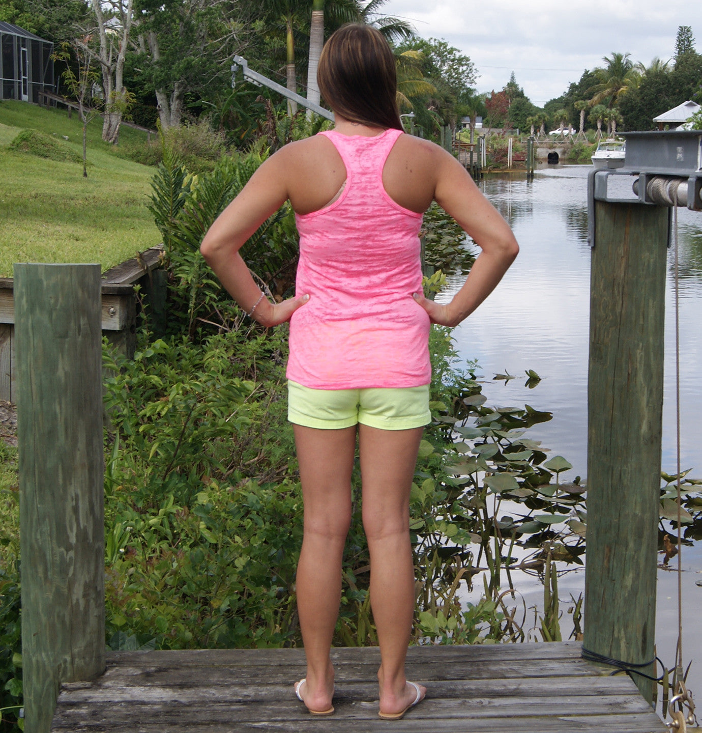 Ladies Tank Top - Burnout Neon Pink - Hogfish - Country Shore Outfitte