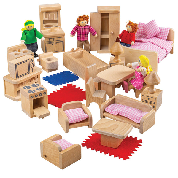 Bigjigs Toys, Heritage Playset Rose Cottage Doll House, Wooden Toys, Wooden  Dolls House, Doll House for Toddlers, 18pcs Dolls House Furniture, Girls