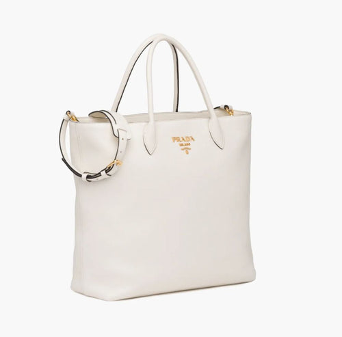 Prada Pattina Flap Shoulder Bag Saffiano Leather Small White 1319881