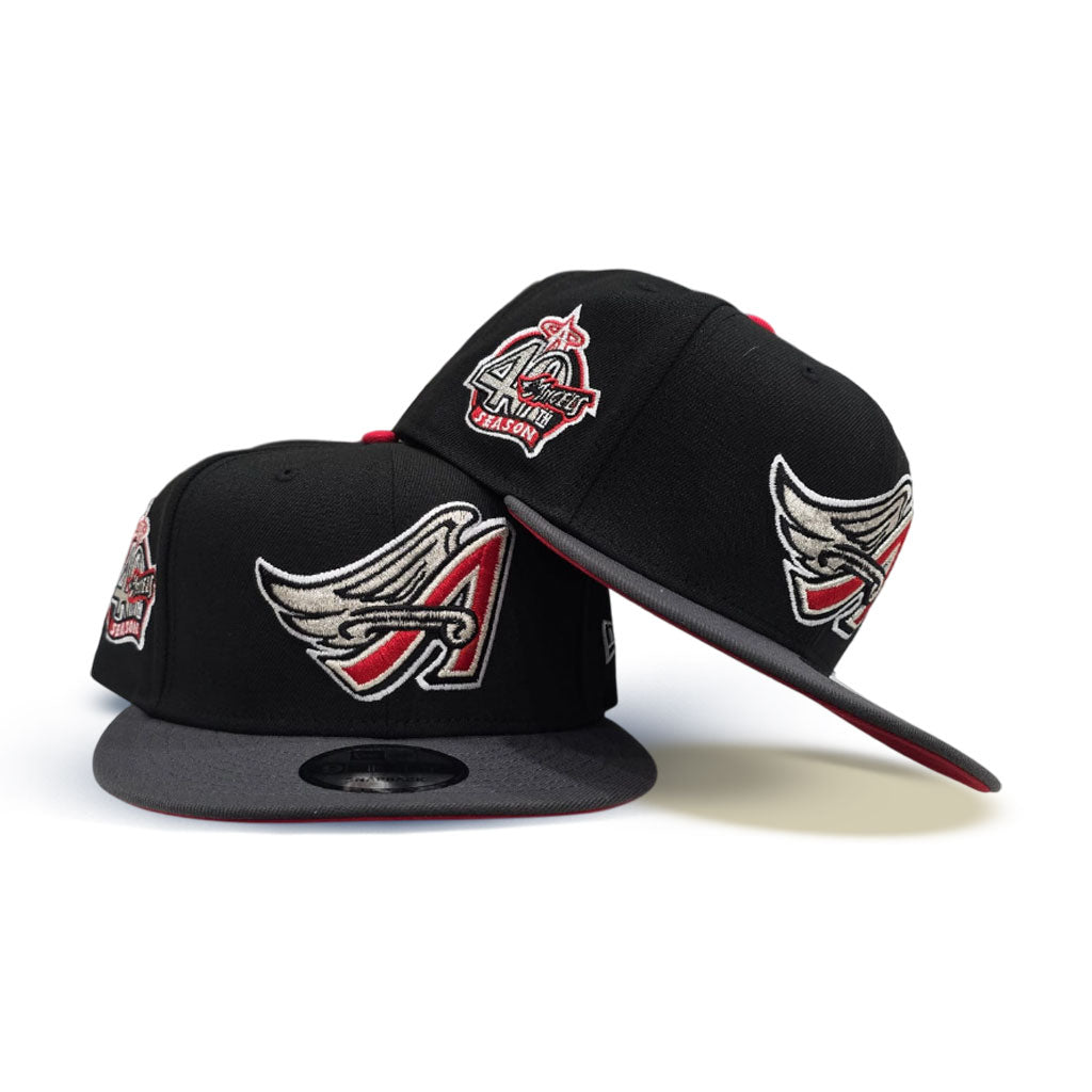 Black Anaheim Angels Dark Gray Visor Red Bottom 40th Anniversary Side Patch 9Fifty New Era Snapback