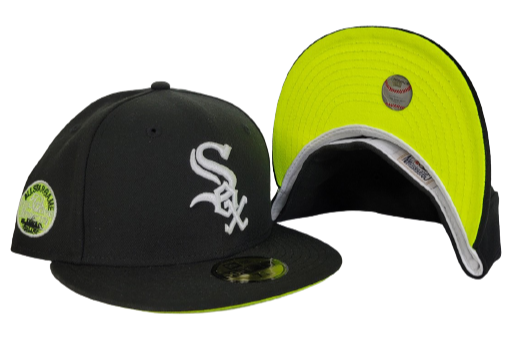 black and lime green fitted hat