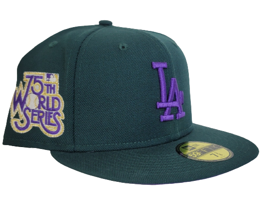 green and purple fitted hats