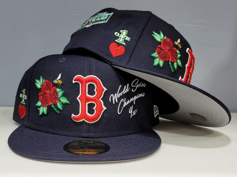 Boston Red Sox LOGO BLOOM SIDE-PATCH Navy-Pink Fitted Hat