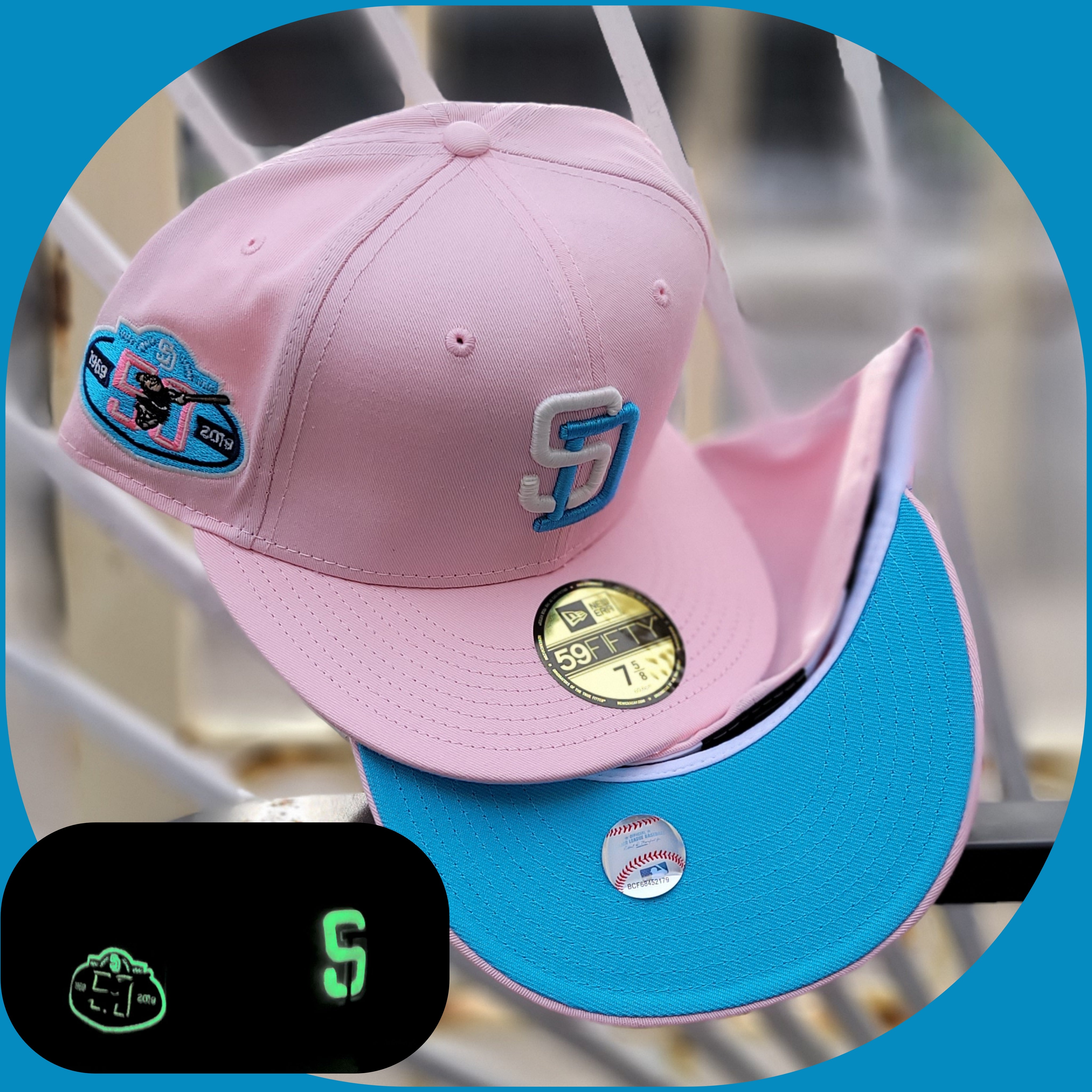 blue and pink padres hat