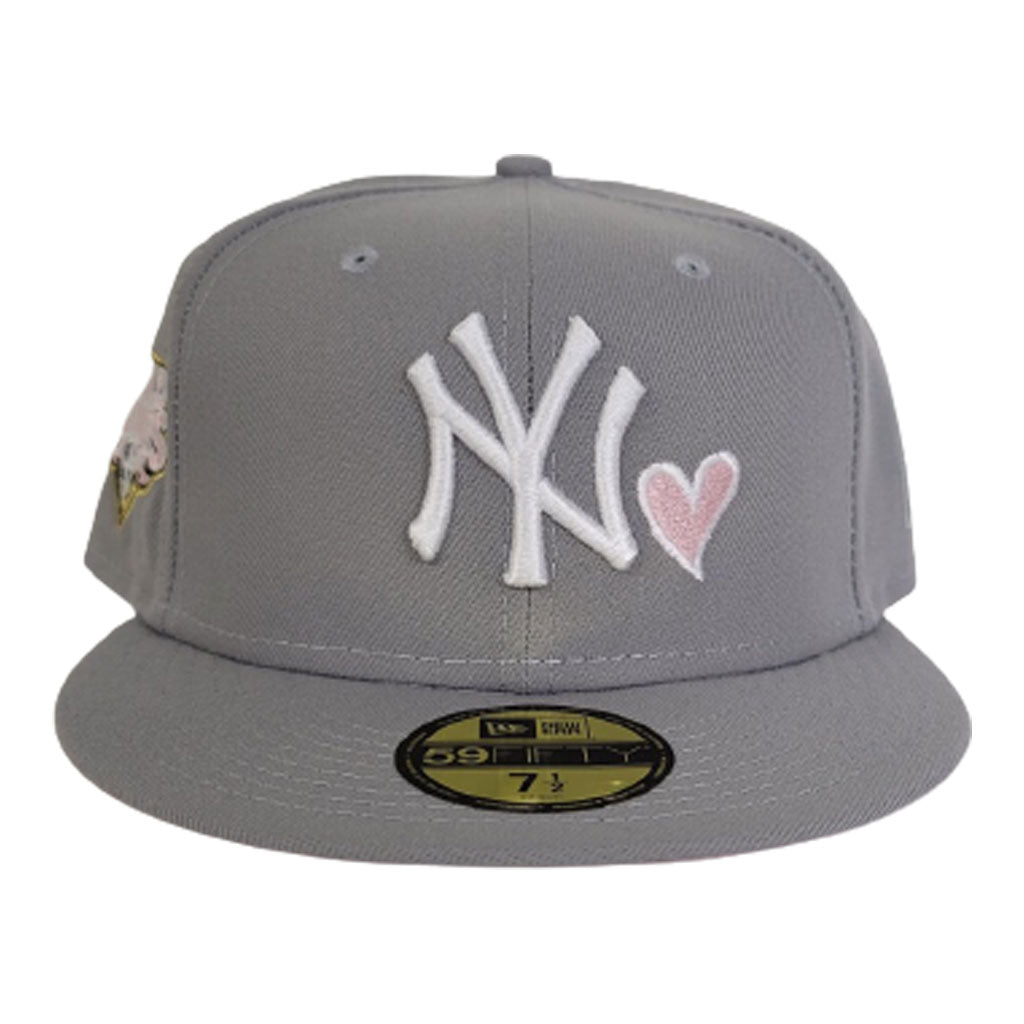 grey and pink fitted hat