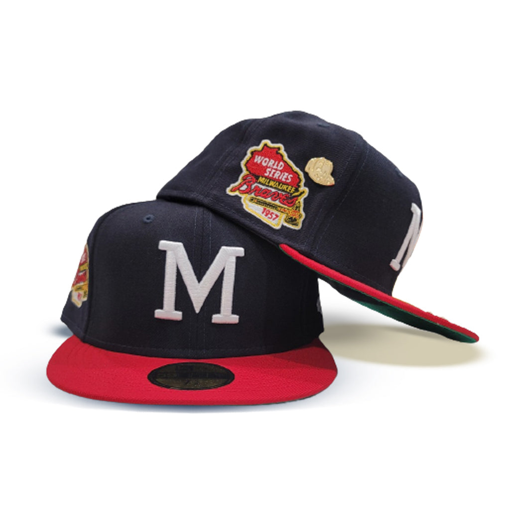 Navy Blue Milwaukee Braves Red Visor Green Bottom 1957 World