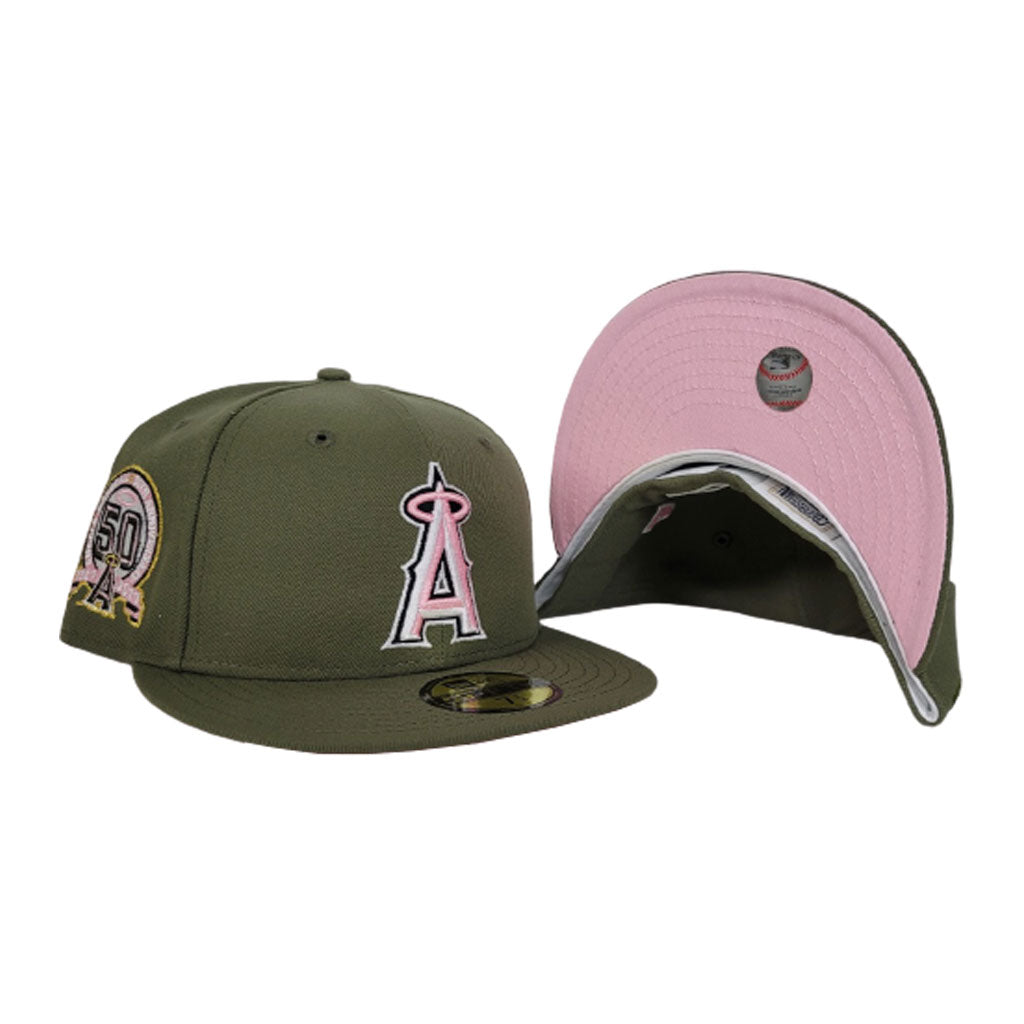 olive green and pink fitted hat