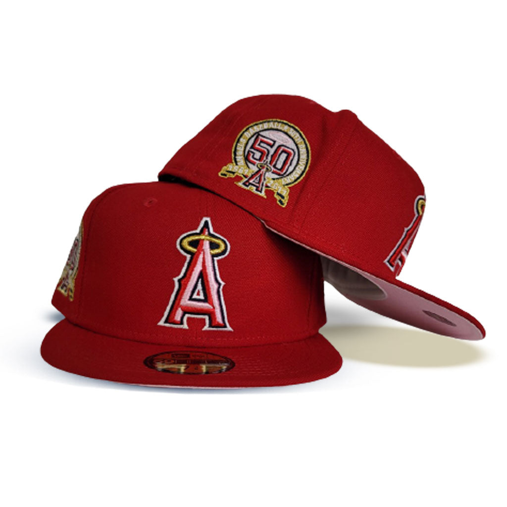 los angeles angels fitted hat pink brim