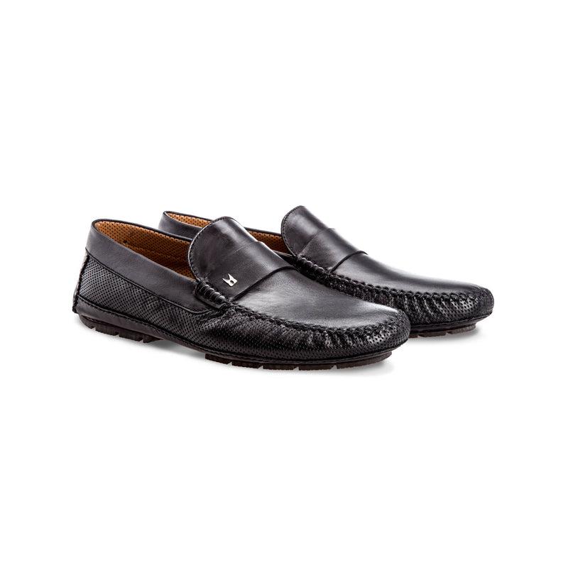 Black perforated leather driver shoes 