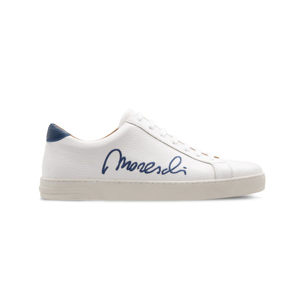 White Deerskin red Signature sneakers – Moreschi handmade shoes