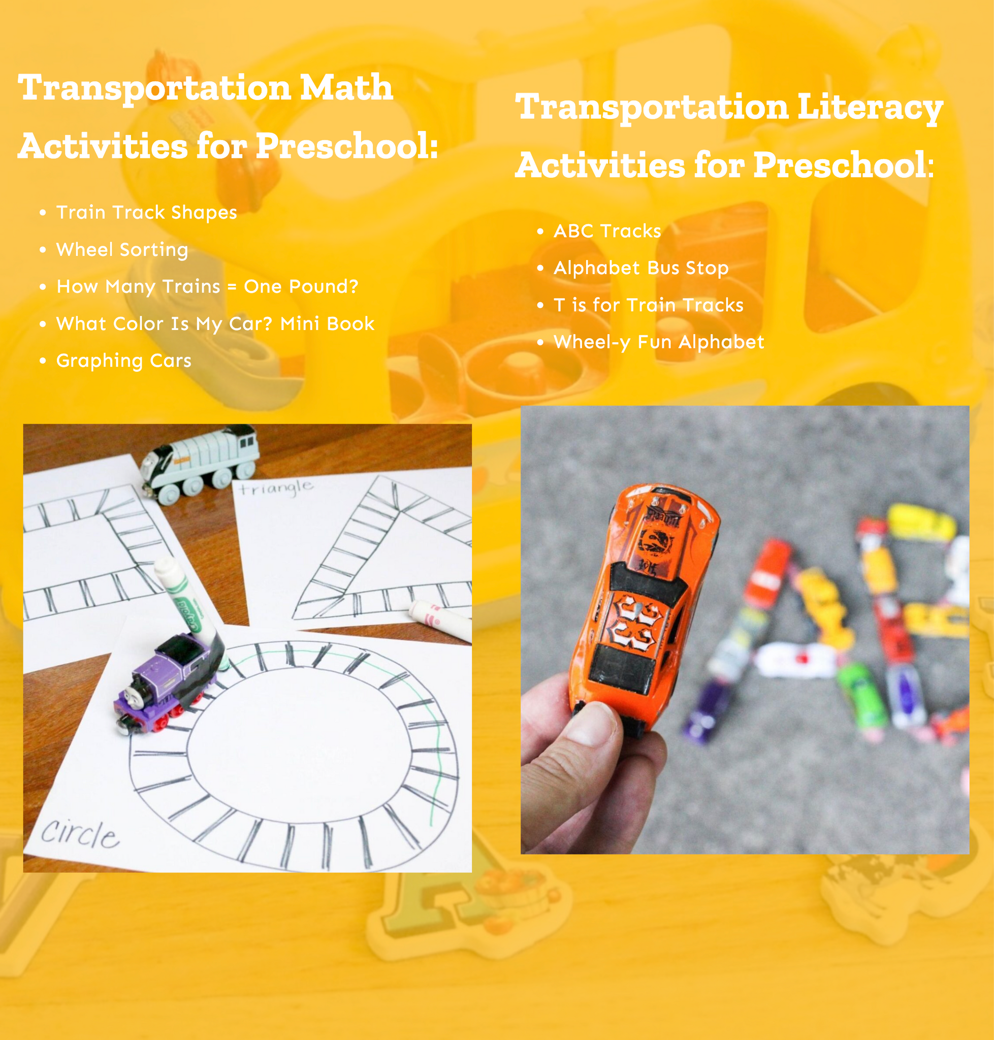 Transportation math and literacy activities included