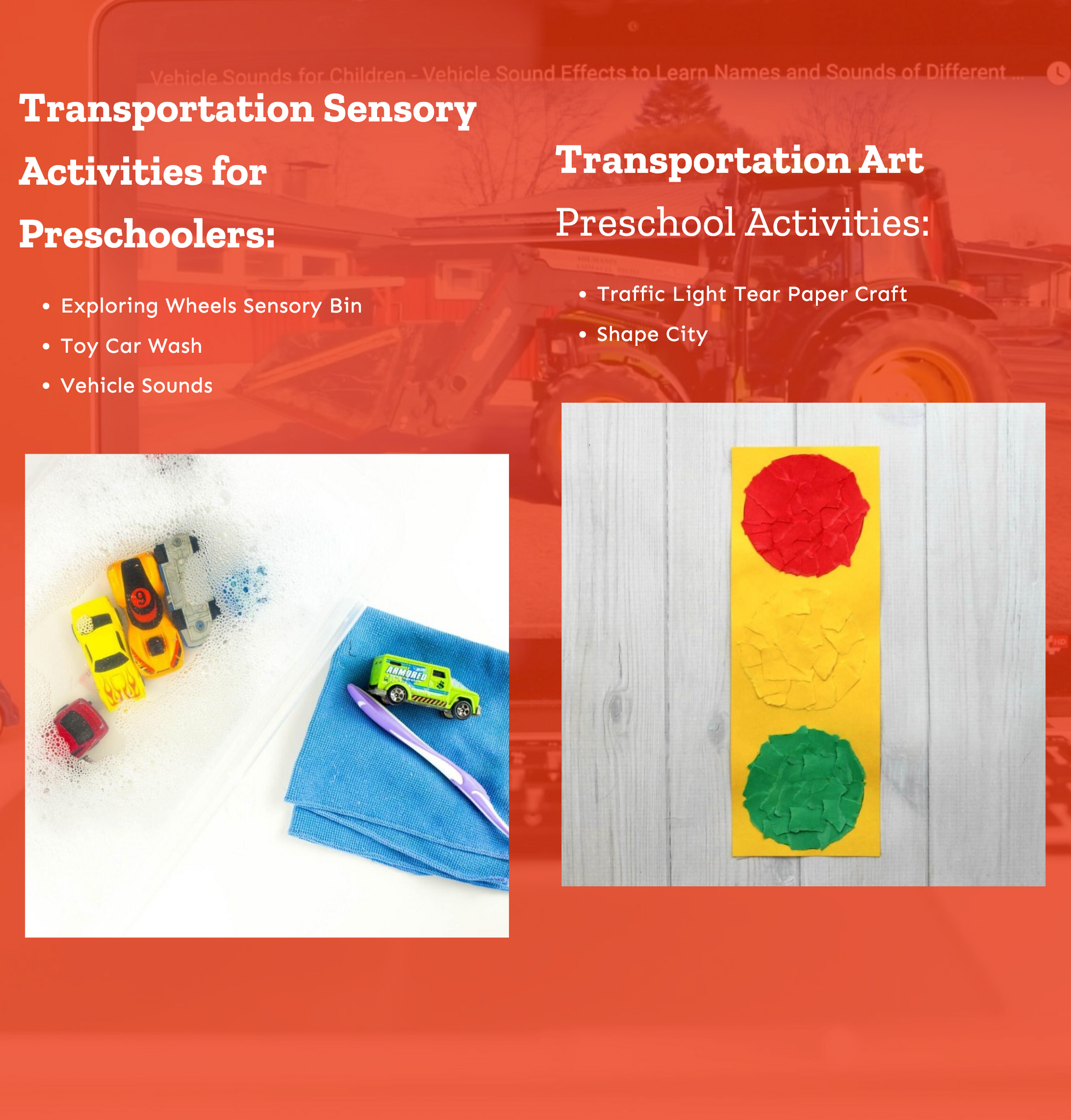 transportation art and sensory activities list