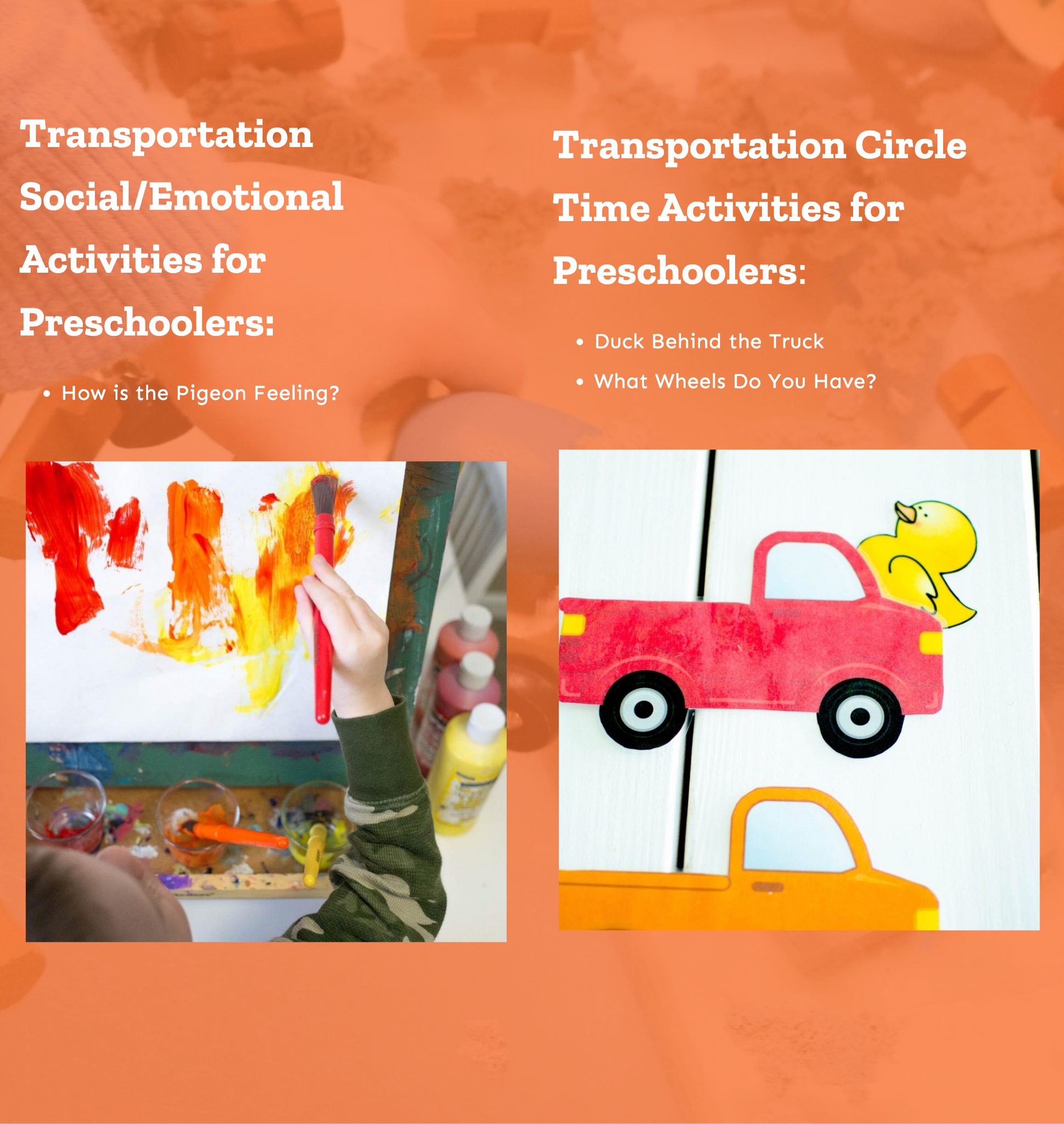 transportation social emotional, circle time and music activities