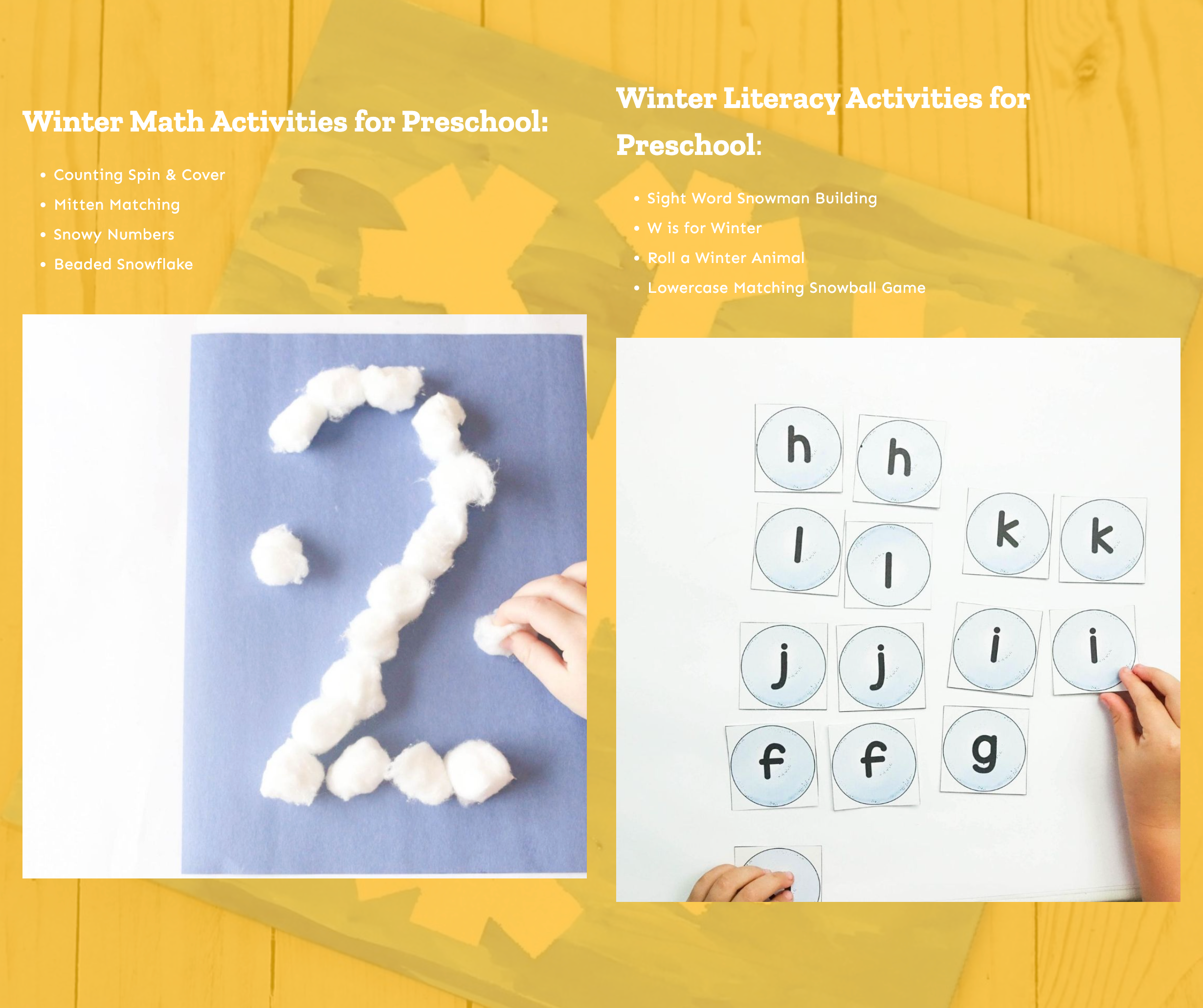 math and literacy activities that are included